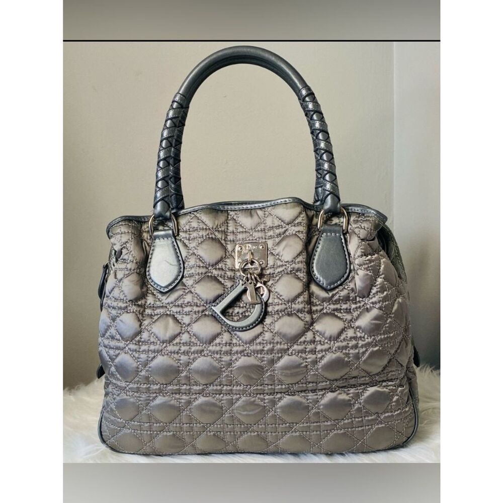 Lady Dior Quilted Large Satchel in Metallic Silver. Vintage snd Authentic.